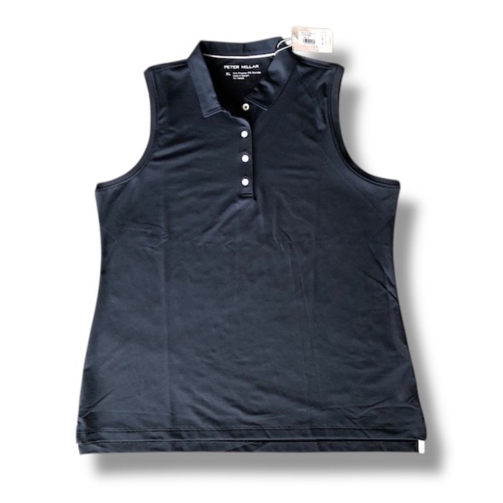 NWT Peter Millar Black women's sleeveless mesh polo with buttons size XL